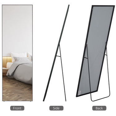 HOMCOM 64"x20" Full Length Mirror, Floor Standing, Wall-Mounted or Leaning Against Wall Tall Mirror w/Support Frame, Rectangular Full Body Mirror for Bedroom, Living Room, Black