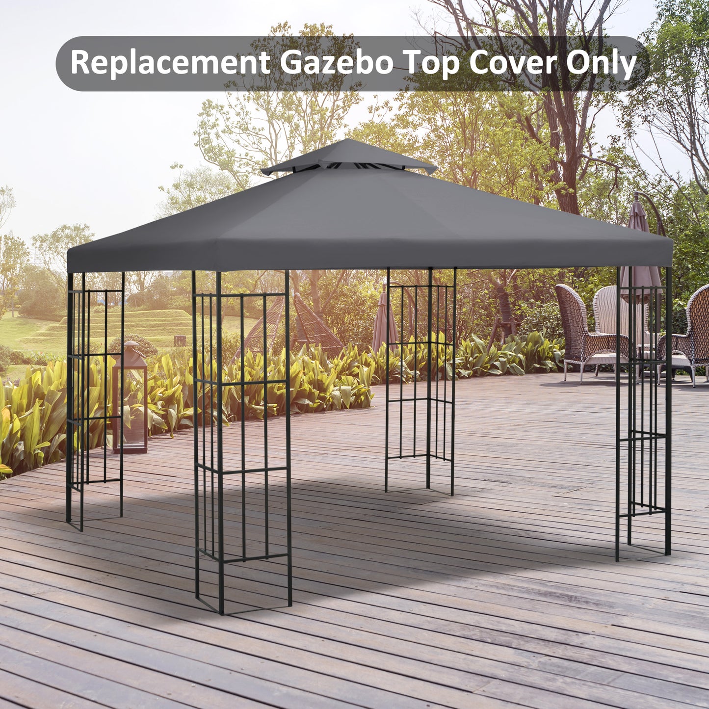 Outsunny 10' x 10' Square 2-Tier Gazebo Canopy Replacement Top Cover Outdoor Garden Sun Shade, Charcoal Grey