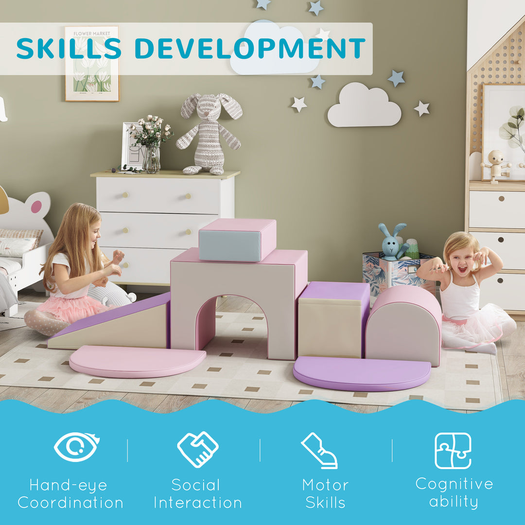 Qaba 7-piece Soft Play, Foam Climbing Blocks for Toddlers, Kids' Educational Climbing Crawling Toys, Kids Foam Play Set Stairs and Ramp, Multicolored