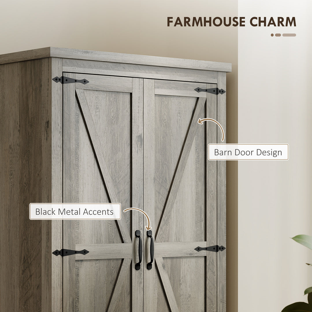 HOMCOM Farmhouse Kitchen Pantry Storage Cabinet, 64" Freestanding Kitchen Pantry Cabinet with Drawers, Distressed White