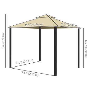 Outsunny 10' x 10' 2-Tier Outdoor Gazebo Canopy Tent with Zippered Mesh Sidewalls, Aluminum Frame for Patio, Backyard, Beige