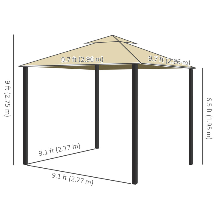 Outsunny 10' x 10' 2-Tier Outdoor Gazebo Canopy Tent with Zippered Mesh Sidewalls, Aluminum Frame for Patio, Backyard, Beige