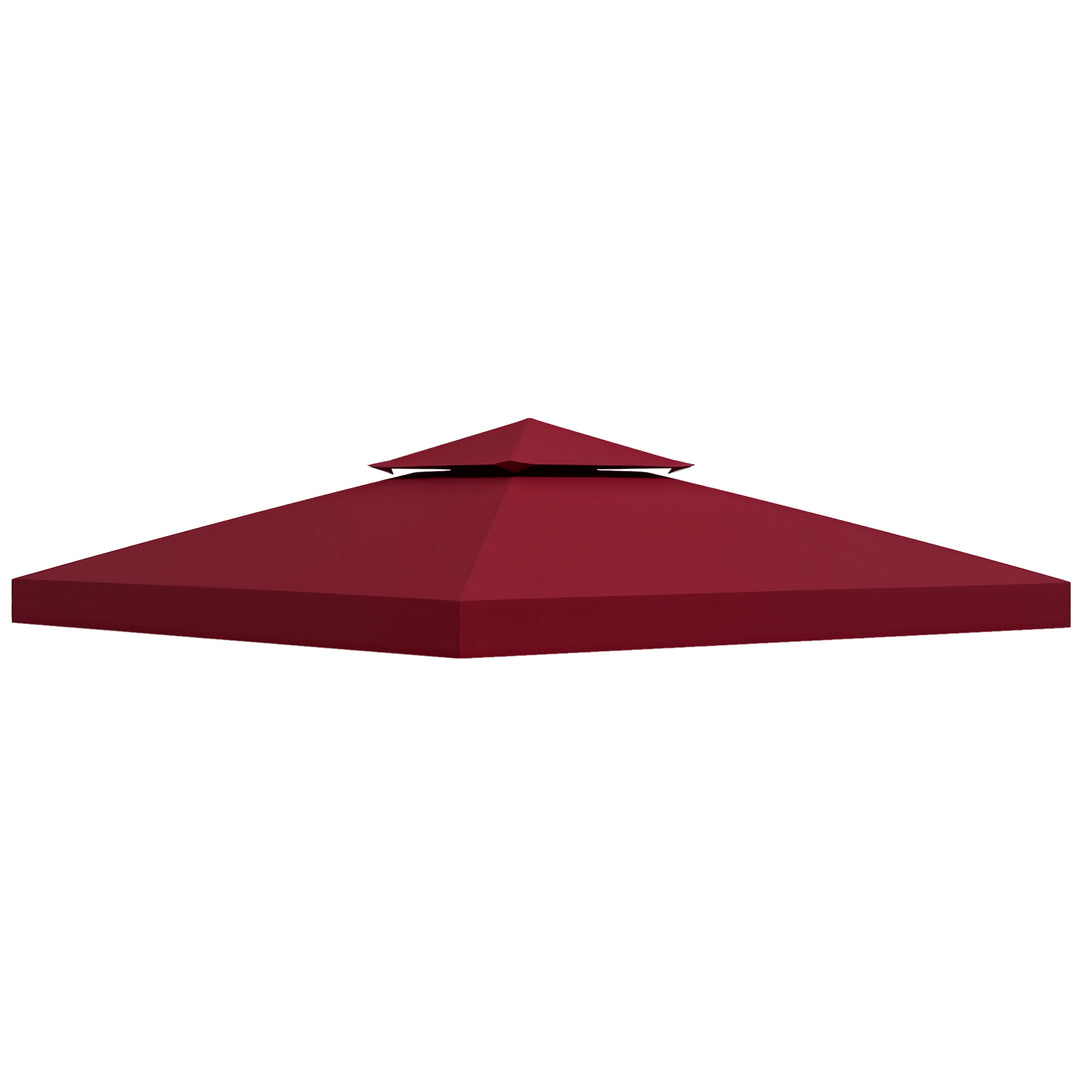 Outsunny 10' x 10' Square 2-Tier Gazebo Canopy Replacement Top Cover Outdoor Garden Sun Shade, Wine Red