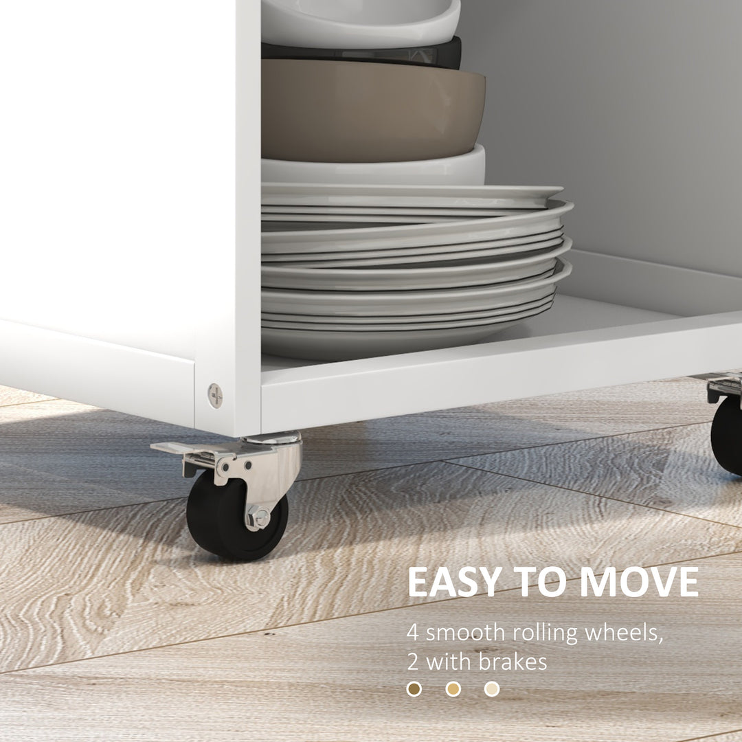 HOMCOM Kitchen Cart on Wheels, Rolling Kitchen Island with Drawer, Glass Door, Towel Rack and Adjustable Shelf, White