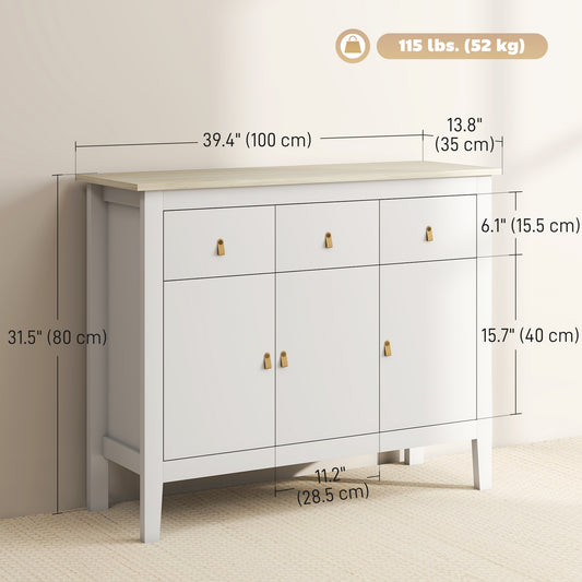 HOMCOM Sideboard Buffet Cabinet, 40" Kitchen Coffee Bar Cabinet with 3 Drawers and 2 Adjustable Shelves, White