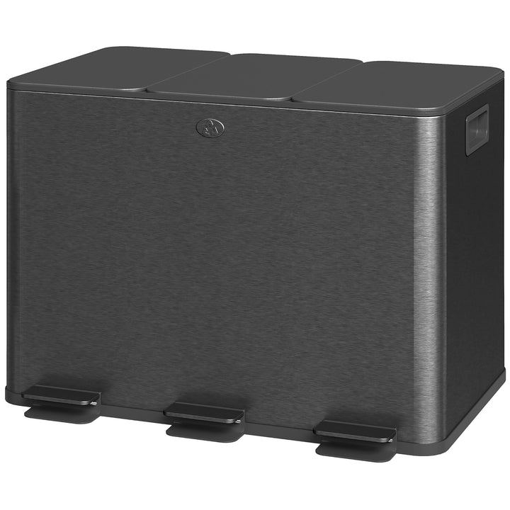 HOMCOM Triple Garbage Bin, Soft-Close Trash Can with Foot Pedal, 3 x 20 Liter Garbage Can with Removable Inner Buckets, Silver