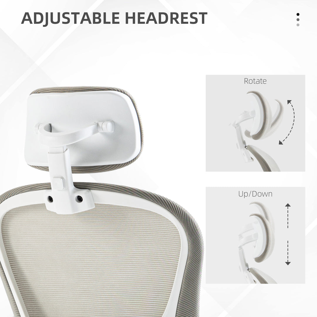Vinsetto Office Chair, Mesh Computer Desk Chair with Adjustable Headrest, 4D Lumbar Support, Flip-up Arm, Grey