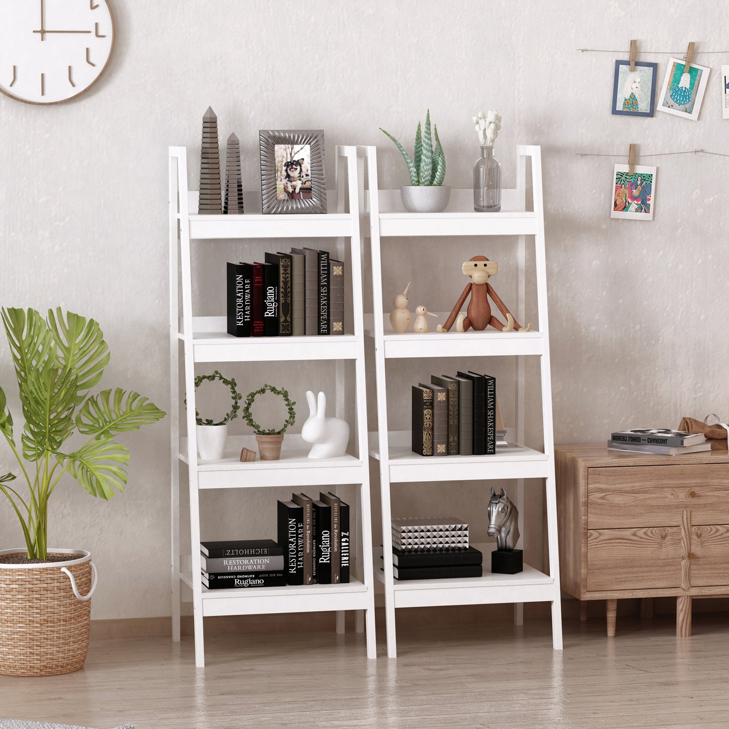 HOMCOM Set of 2, 4 Tier Ladder Shelf Bookcase, Multi-Use Display Rack, Storage Shelving Unit Display Stand, Flower Plant Stand, Home Office Furniture, Black