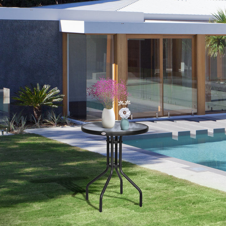 Outsunny 24" Patio Table Round Tempered Glass Top Outdoor Dining Steel Frame Backyard