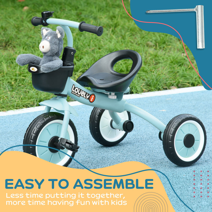 Qaba Tricycle for Toddler 2-5 Year Old Girls and Boys, Toddler Bike with Adjustable Seat, Basket, Bell, White