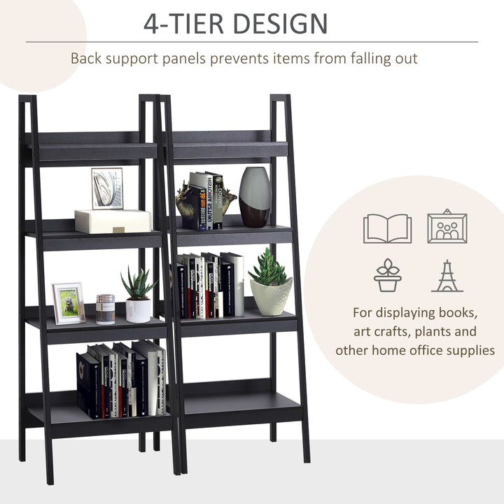 HOMCOM Set of 2, 4 Tier Ladder Shelf Bookcase, Multi-Use Display Rack, Storage Shelving Unit Display Stand, Flower Plant Stand, Home Office Furniture, Black