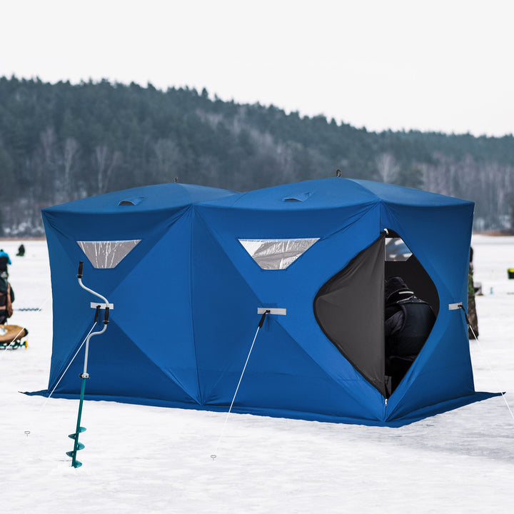 Outsunny 5-8 Person Pop-up Ice Fishing Shelter, Portable Ice Fishing Tent, Black