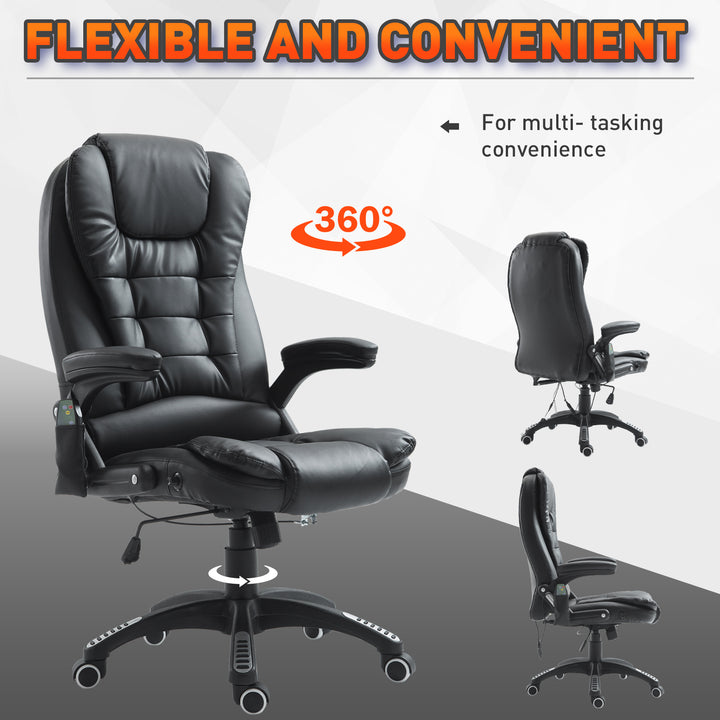 HOMCOM Executive Office Chairs Heated Massage High Back Reclining Office Chair Swivel Leather Adjustable Vibrating Furniture Black