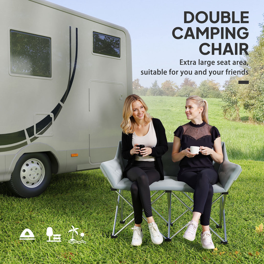 Outsunny Double Camping Chair, Oversized Camping Loveseat for Adults, Heavy Duty Folding Camp Chair, Support 529 lbs