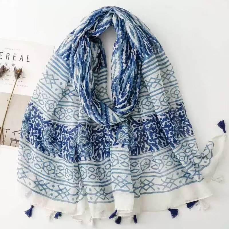 Aarniva Ethnic Jersey Shawl | Long Leaf Print Wrap Scarf | Breathable Quick-Dry Fabric | Sunshade Travel Hijab