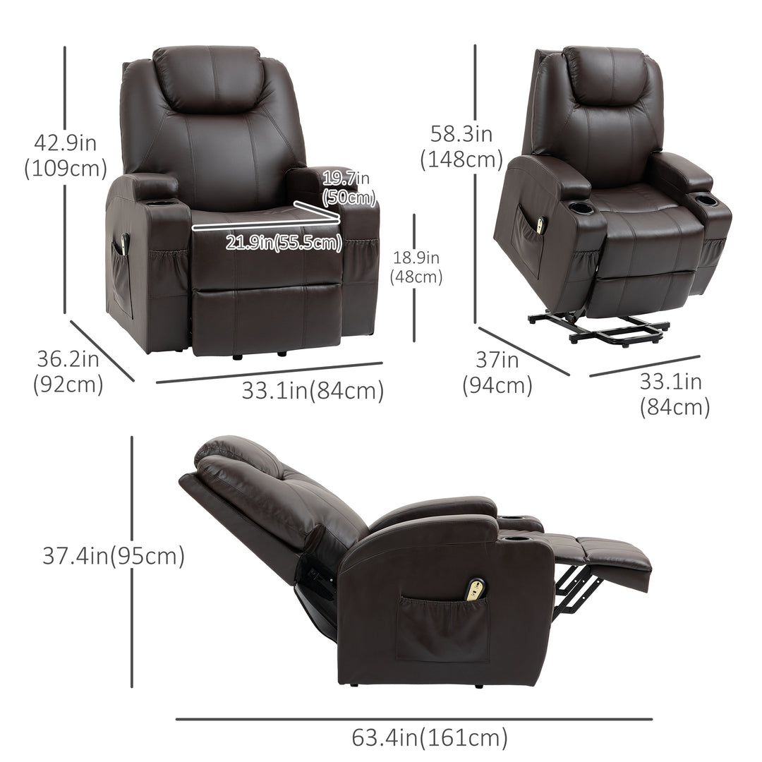 HOMCOM Power Lift Recliner Chair for Elderly, PU Leather Lift Chair with Footrest, Remote Control, Side Pockets and Cup Holders, Reclining Sofa for Living Room, Black