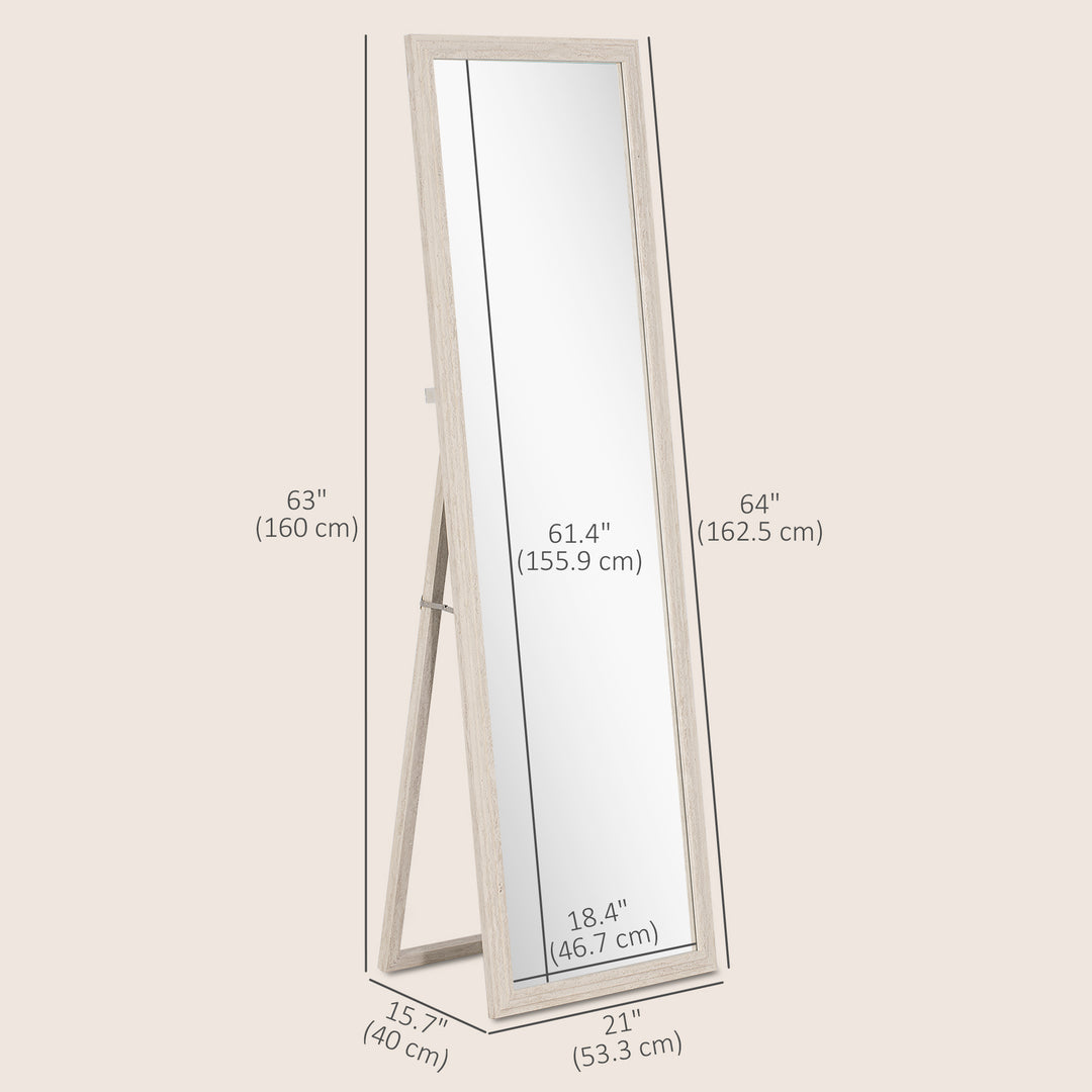 HOMCOM 64" x 21" Full Length Mirror, Standing, Wall-Mounted or Leaning Against Wall, for Bedroom, Living Room, Beige