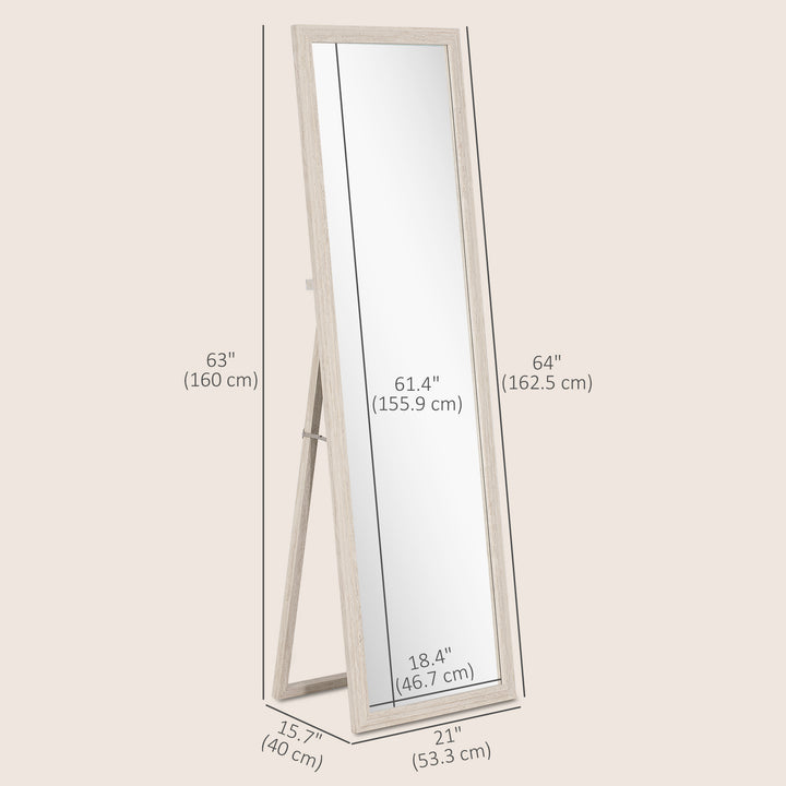 HOMCOM 64" x 21" Full Length Mirror, Standing, Wall-Mounted or Leaning Against Wall, for Bedroom, Living Room, Beige