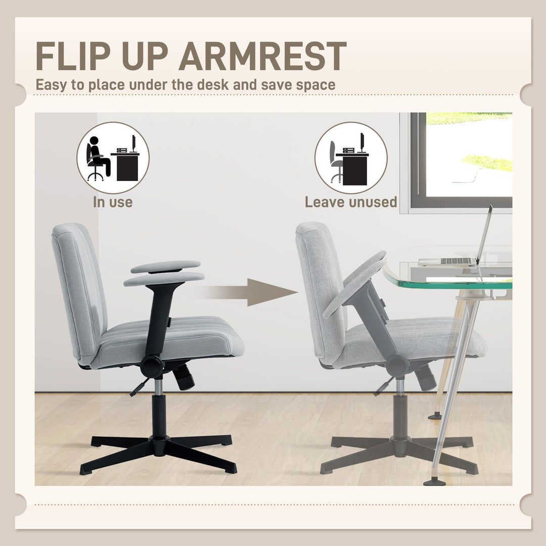 HOMCOM Criss Cross Chair with Flip-up Armrests, Wide Office Chair with Adjustable Height, Tilting, No Wheels, Beige