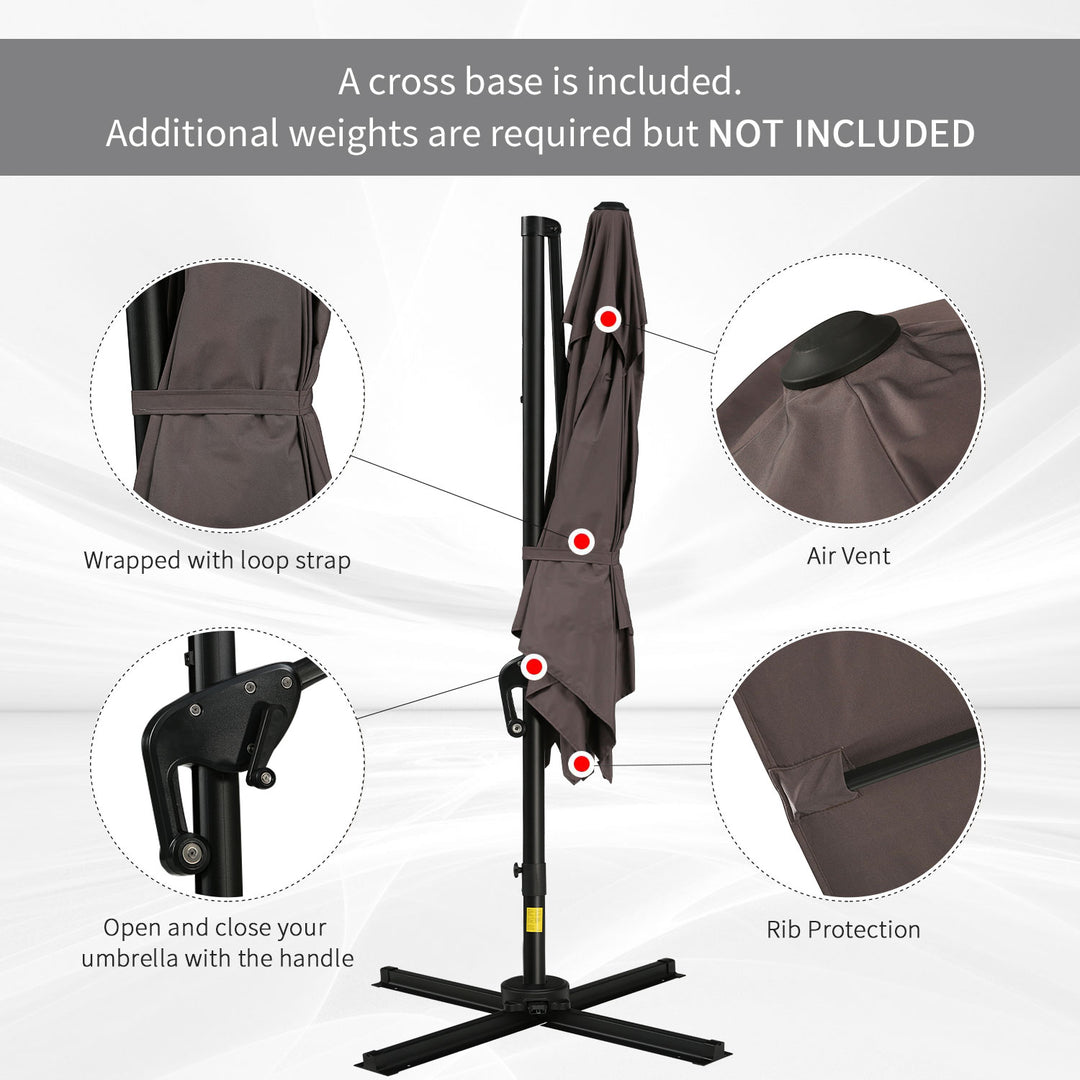 Outsunny 8'x8' Square Patio Hanging Offset Umbrella, Outdoor Cantilever Parasol w/ Cross Base, Cream White