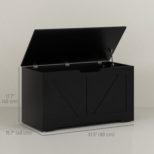 HOMCOM 31.5 Inches Storage Chest, Storage Trunk with 2 Safety Hinges, Wooden Box for Living Room, Black Wood Grain