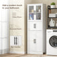 HOMCOM 67" Tall Bathroom Storage Cabinet, Modern Freestanding Bathroom Cabinet with Glass Doors and Adjustable Shelves, White