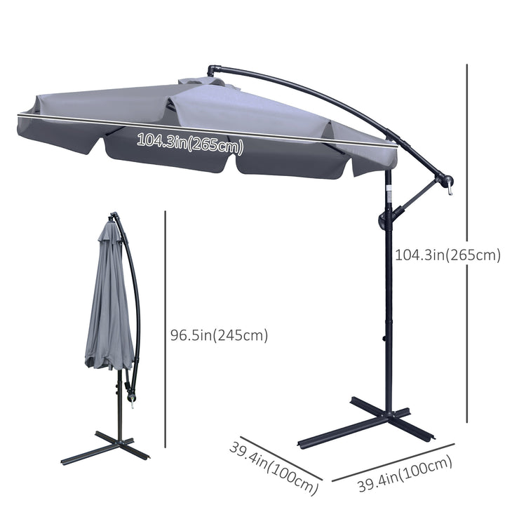 Outsunny 9FT Offset Hanging Patio Umbrella Cantilever Umbrella with Easy Tilt Adjustment, Cross Base and 8 Ribs for Backyard, Poolside, Lawn and Garden, White