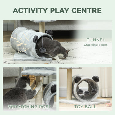 PawHut 18.5" Small Cat Tree, Compact Cat Tower with Tunnel, Scratching Post, Plush Bed, Dangling Ball, for Indoor Use, Grey