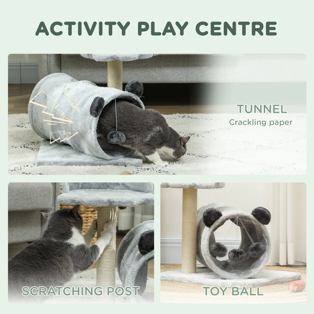 PawHut 18.5" Small Cat Tree, Compact Cat Tower with Tunnel, Scratching Post, Plush Bed, Dangling Ball, for Indoor Use, Grey