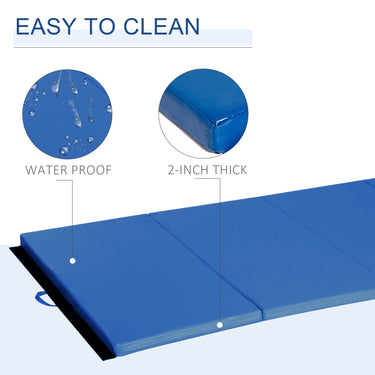 Soozier 4'x8'x2" Folding Gymnastics Tumbling Mat, Exercise Mat with Carrying Handles for Yoga, MMA, Martial Arts, Stretching, Core Workouts, Dark Blue