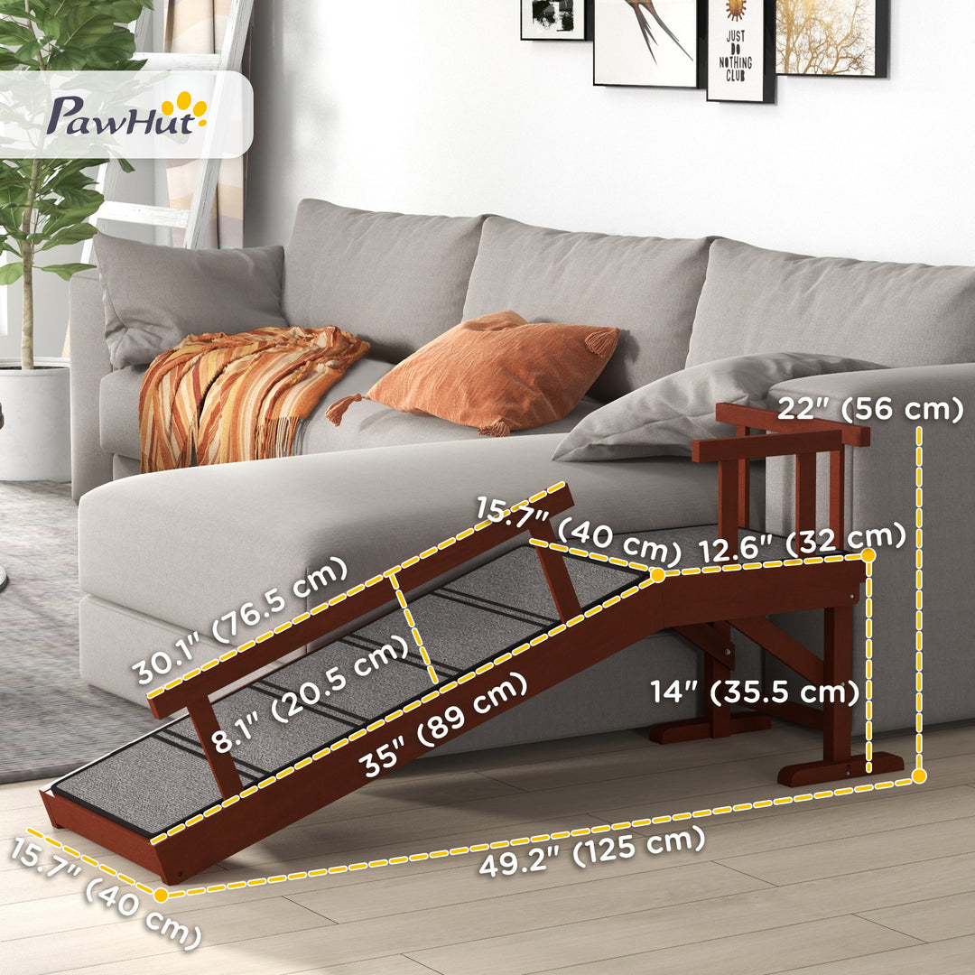 PawHut Wooden Dog Ramp for Large Dogs, 60" Long, with Non-slip Rug, Removable Guardrails for Couch, Bed, Brown