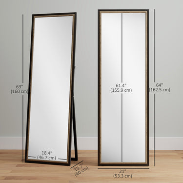 HOMCOM Full Length Mirror, 64" x 21" Rectangle Full Body Mirror with Dual-Tone Frame for Bedroom, Black