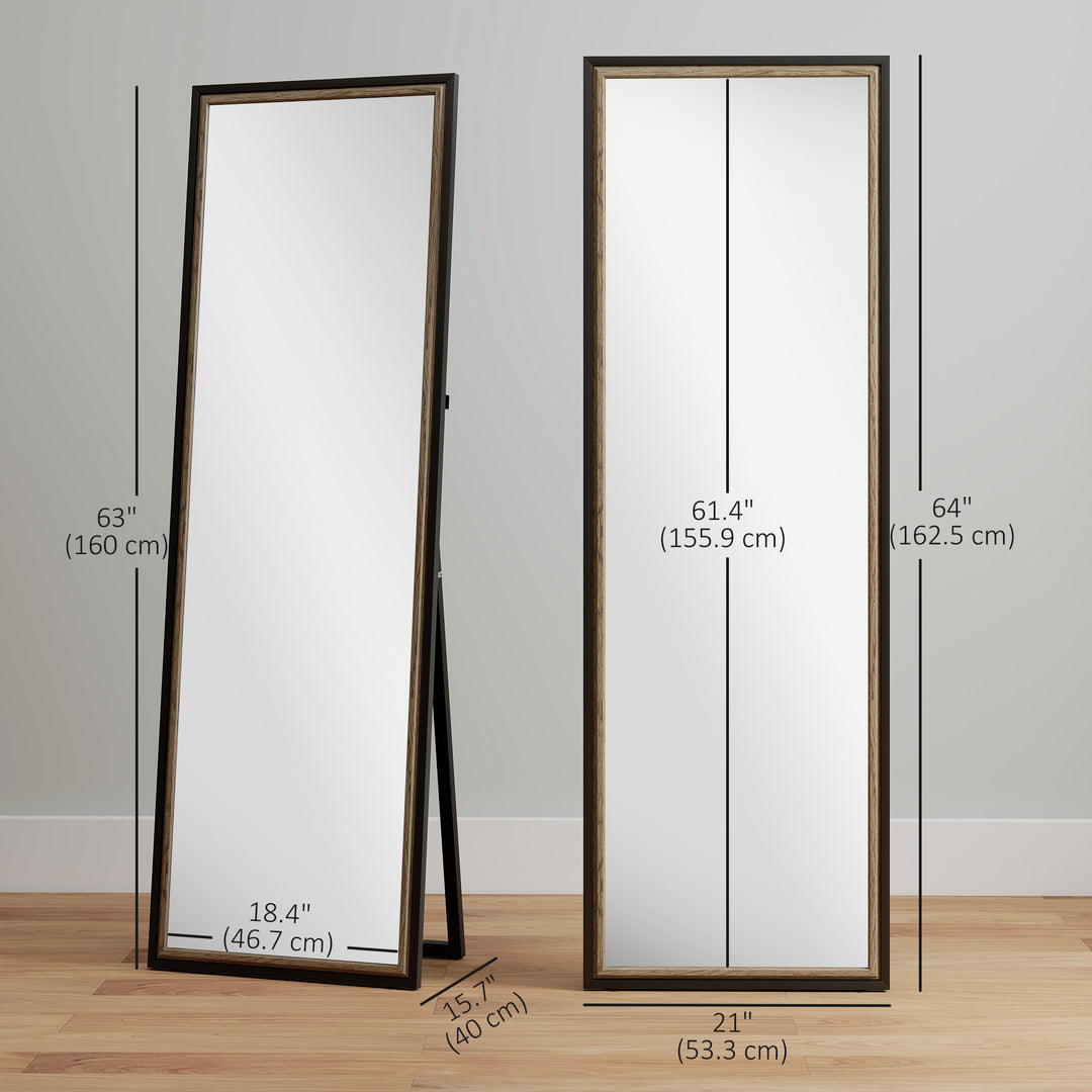 HOMCOM Full Length Mirror, 64" x 21" Rectangle Full Body Mirror with Dual-Tone Frame for Bedroom, Black