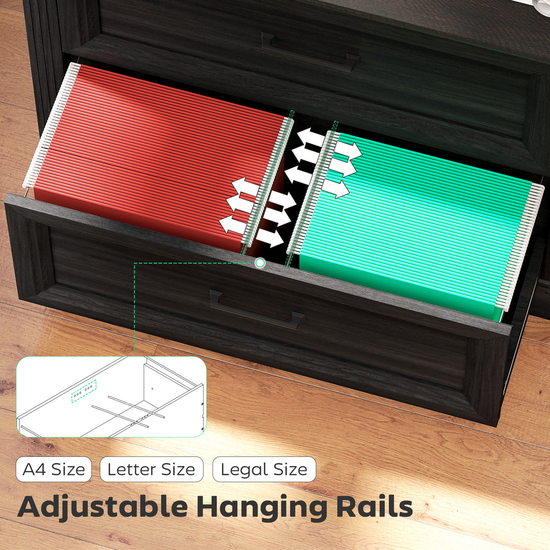 HOMCOM Lateral Filing Cabinet, Farmhouse File Cabinet with 2 Silent Drawers for Letter/A4/Legal Size Files, White