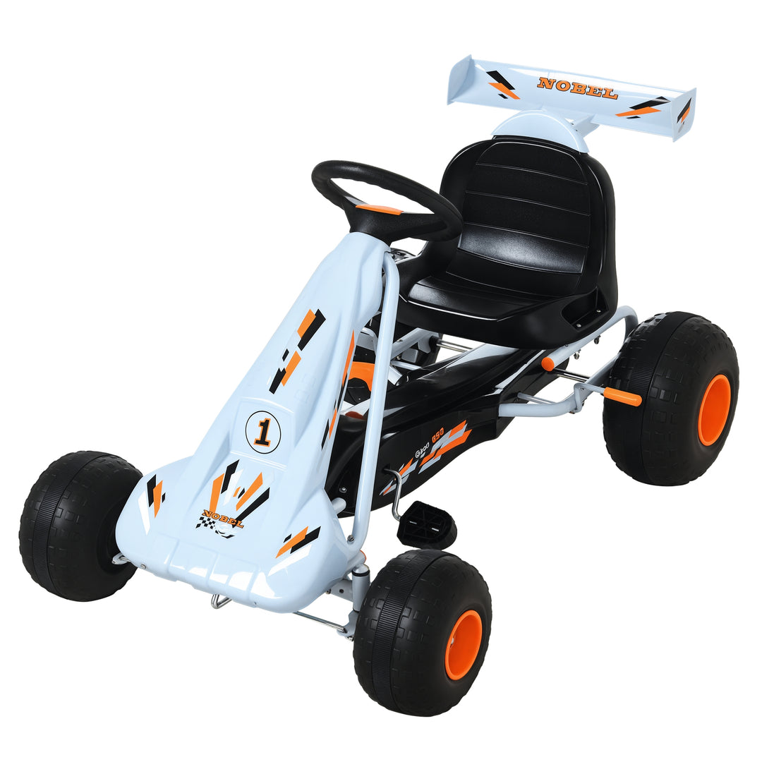 Aosom Pedal Powered Kids Go Kart Children 4 Wheel Ride on Car Cute Style with Adjustable Seat, Handbrake and Shift Lever Outdoor Racer Pedal Car for 3-6 years old Boys and Girls