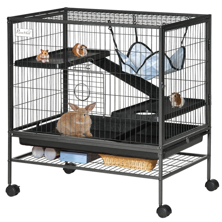 PawHut Small Animal Cage with Hammock, 3-Tier Ferret Cage Removable Tray