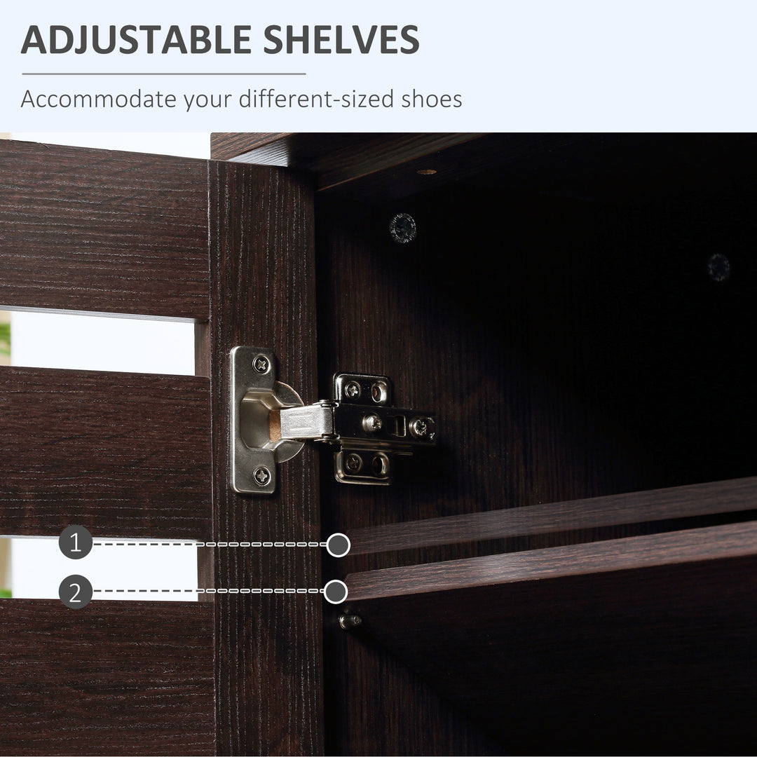 HOMCOM Narrow Shoe Cabinet with 2 Slatted Doors, Modern Shoe Storage Cabinet with Adjustable Shelves for Entryway, Hallway, Living Room, Holds 15 Pairs, Dark Brown