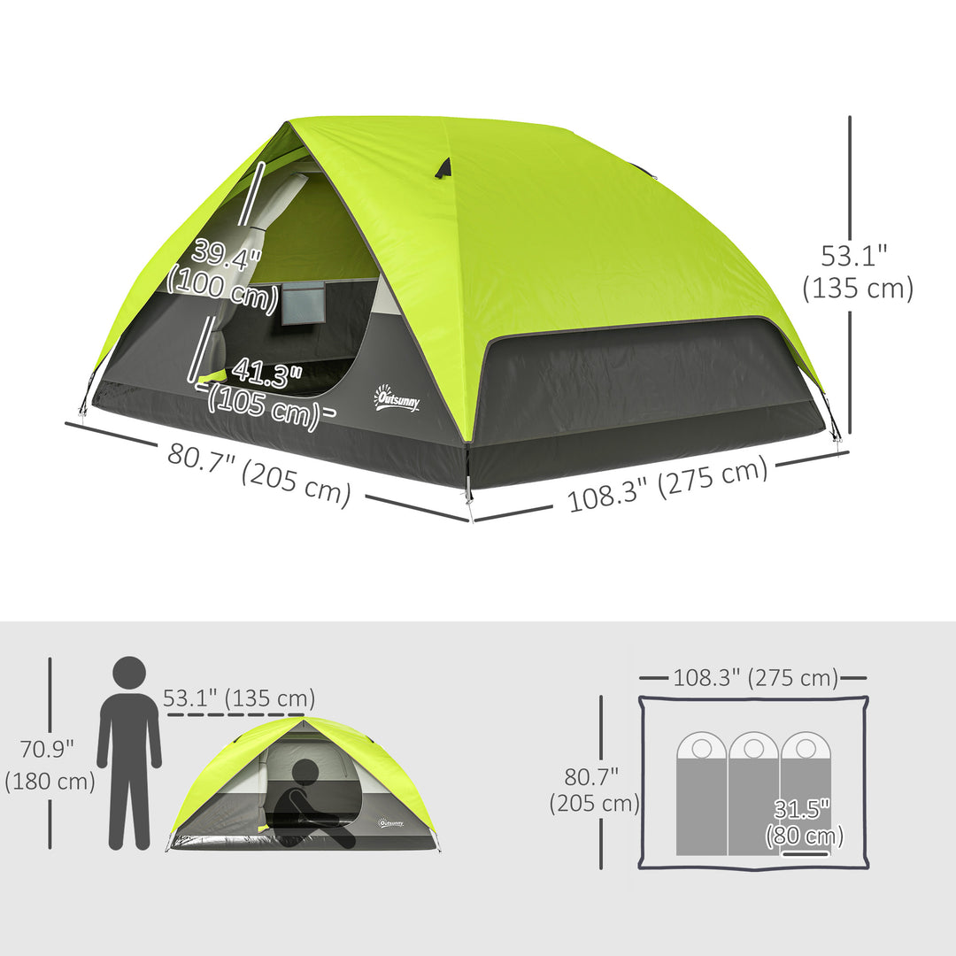 Outsunny Pop Up Camping Tent, 3-4 Person Family Tent, Waterproof Dome Tent with Mesh Window, Storage Pockets and Hook