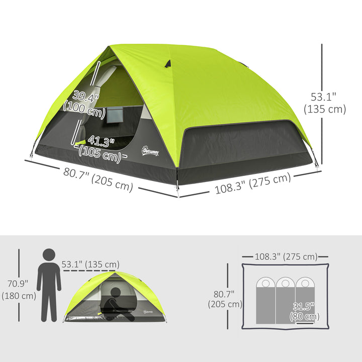 Outsunny Pop Up Camping Tent, 3-4 Person Family Tent, Waterproof Dome Tent with Mesh Window, Storage Pockets and Hook