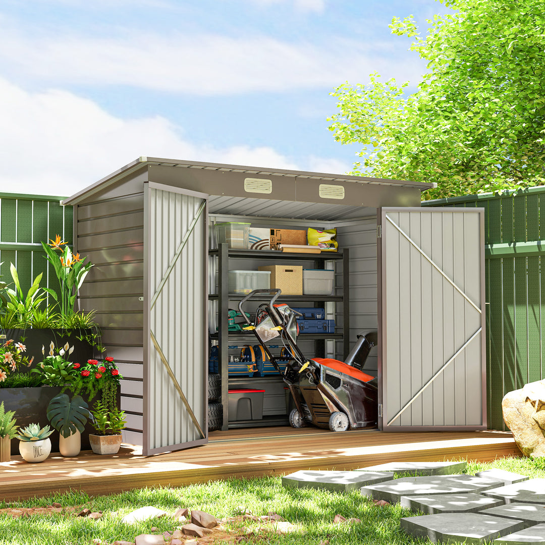 Outsunny 8 x 4FT Galvanized Garden Storage Shed, Metal Outdoor Shed with Double Doors and 2 Vents, Light Grey