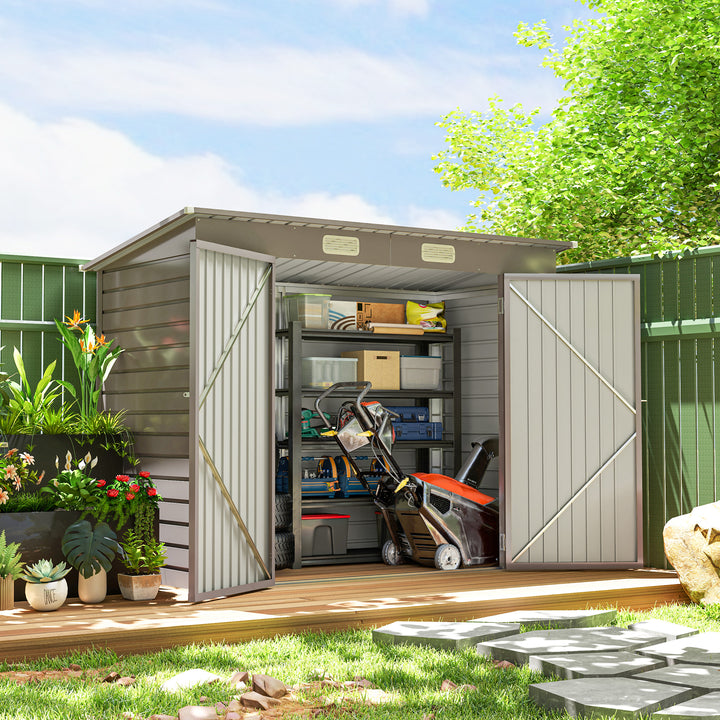 Outsunny 8 x 4FT Galvanized Garden Storage Shed, Metal Outdoor Shed with Double Doors and 2 Vents, Light Grey