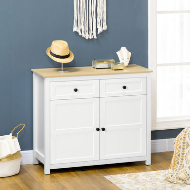 HOMCOM Sideboard, Modern Kitchen Storage Cabinet with Drawers and Adjustable Shelf, for Living Room and Entryway, White