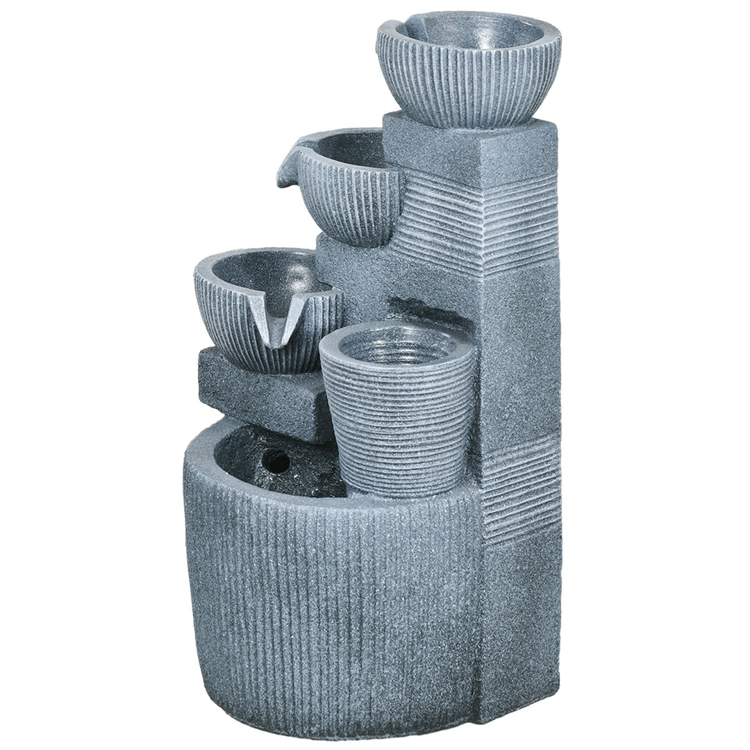 Outsunny Solar Powered Outdoor Water Fountain, 4-Tier Floor Standing Resin Cascading Bowls Waterfall Fountain with LED Lights