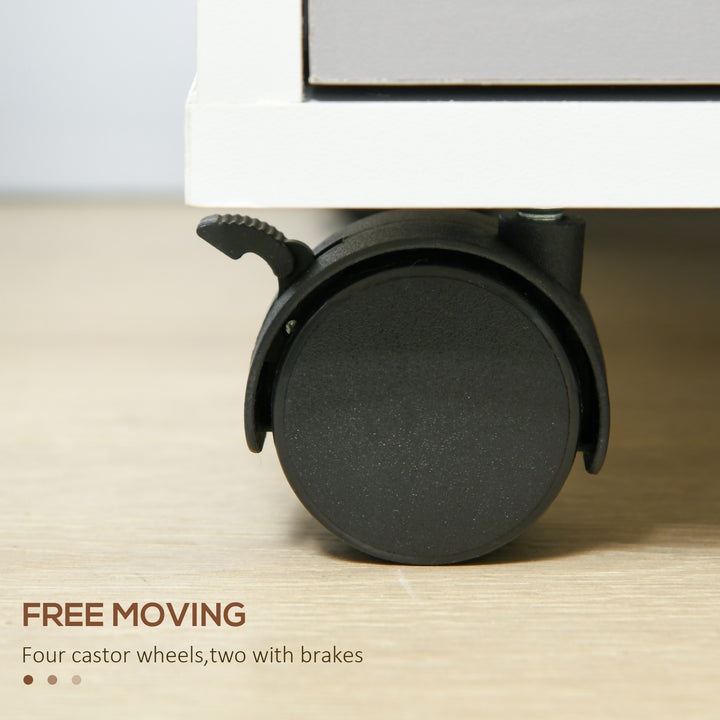 HOMCOM 3 Drawer File Cabinet with Wheels, Vertical Filing Cabinet with Lock, Grey