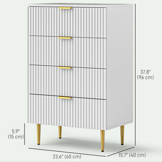 HOMCOM Modern Chest of Drawers 4 Drawer Dresser for Bedroom with Gold Legs and Handles, White