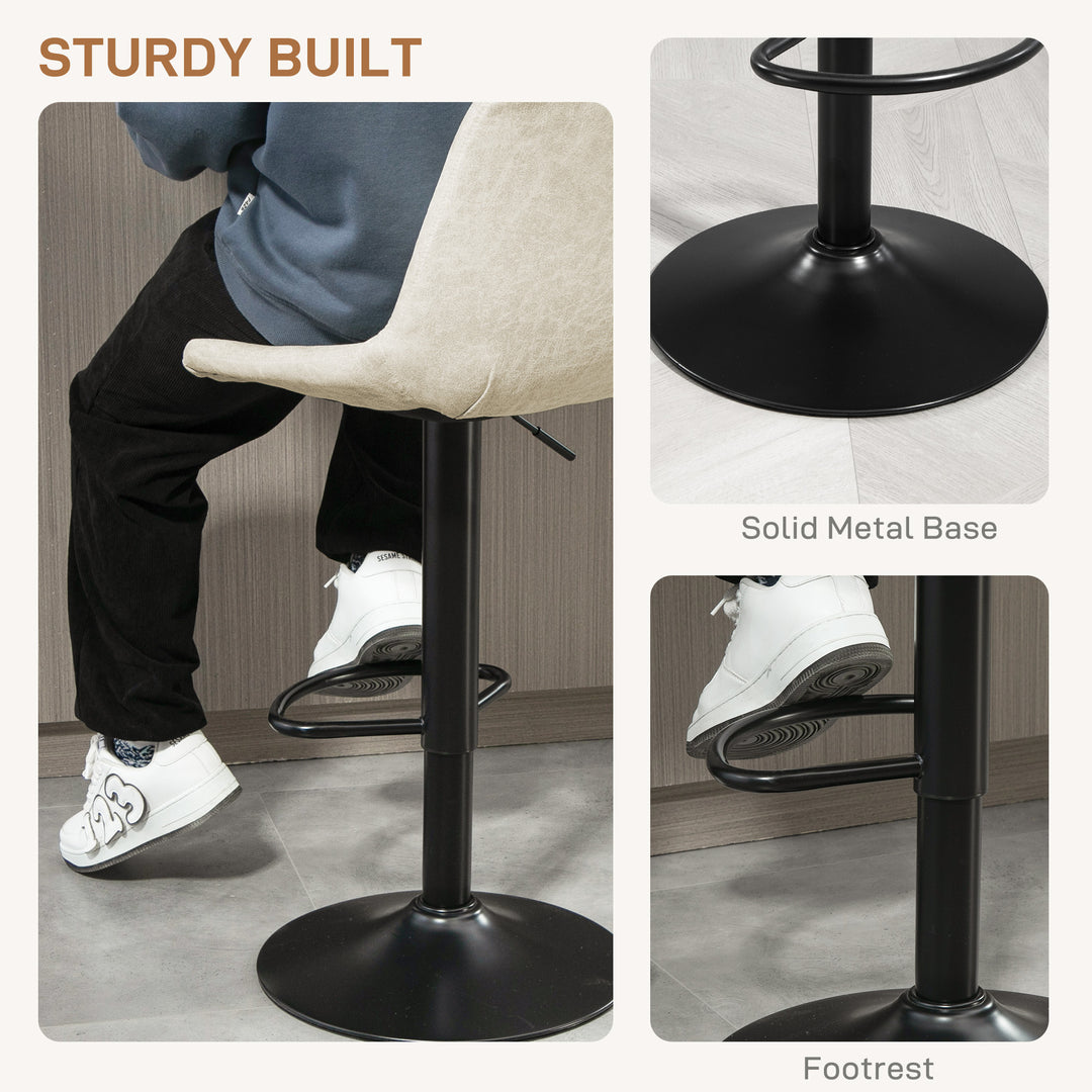 HOMCOM Adjustable Bar Stools Set of 2, Leathaire Swivel Barstools with Back and Footrest, Upholstered Bar Chairs for Kitchen, Dining Room, Home Pub, Brown