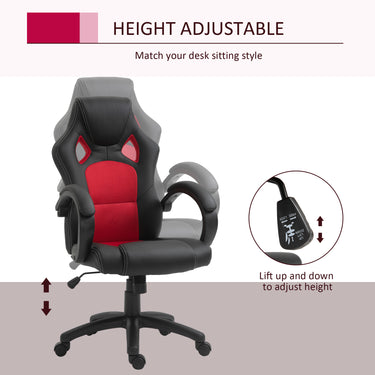 HOMCOM Racing Gaming Chair Office Chair Computer Desk Gamer Chair with Swivel Wheels, Padded Headrest, Tilt Function, Red