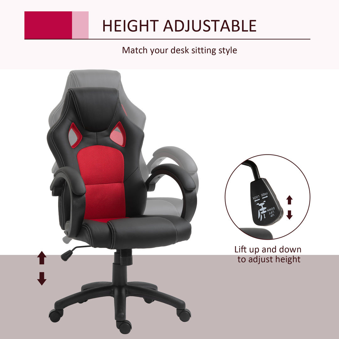HOMCOM Racing Gaming Chair Office Chair Computer Desk Gamer Chair with Swivel Wheels, Padded Headrest, Tilt Function, Red
