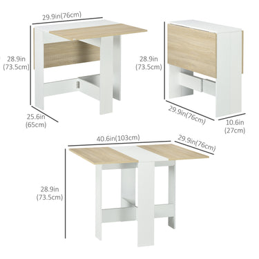 HOMCOM Drop Leaf Dining Table Wood Folding Table Multi-Use Side Table Dining Desk Space Saving Table, White/Oak