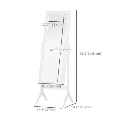 HOMCOM Full Length Mirror, Free Standing Full Body Mirror with Rectangular Frame, Adjustable Angle for Dressing Room, Bedroom, Living Room, White